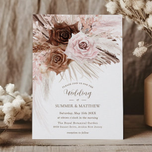 Invitation Boho Dusty rose Brown Floral Pampas Mariage en her