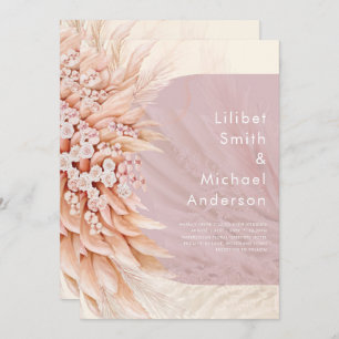 Invitation BOHO Dusty Rose Coral PAMPAS GRASS Mariage