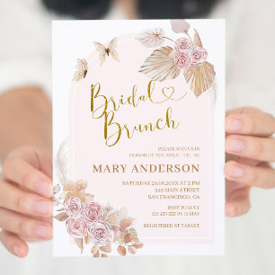 Invitation Boho Dusty rose Fête des mariées florale Brunch