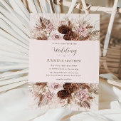 Invitation Boho Dusty rose Fleurs Brown Pampas Mariage en her