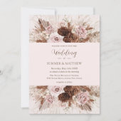 Invitation Boho Dusty rose Fleurs Brown Pampas Mariage en her (Devant)