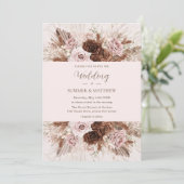 Invitation Boho Dusty rose Fleurs Brown Pampas Mariage en her (Debout devant)