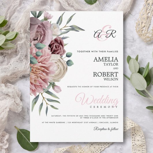 Invitation Boho Dusty Rose Floral