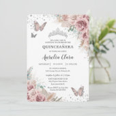 Invitation Boho Dusty Rose Floral Pampas Silver Quinceañera (Debout devant)