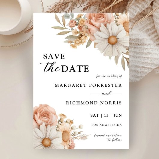 Invitation Boho Dusty Rose Floral Wedding Enregistrer La Date