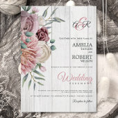 Invitation Boho Dusty Rose Floral Wood