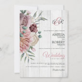 Invitation Boho Dusty Rose Floral Wood (Devant)