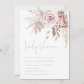Invitation Boho Dusty Rose moderne et Baby shower floral flus (Devant)