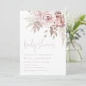 Invitation Boho Dusty Rose moderne et Baby shower floral flus (Debout devant)