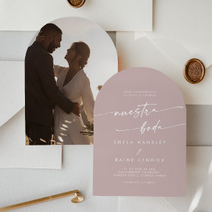 Invitation Boho Dusty Rose Rose Photo Arch Mariage espagnol