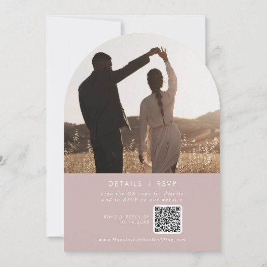 Invitation Boho Dusty Rose rose Photo QR Code Mariage Arch (Dos)