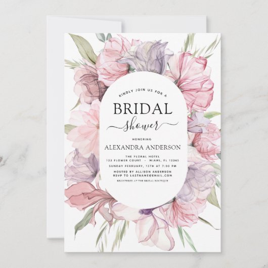 Invitation Boho Dusty Rose violet douche nuptiale (Devant)