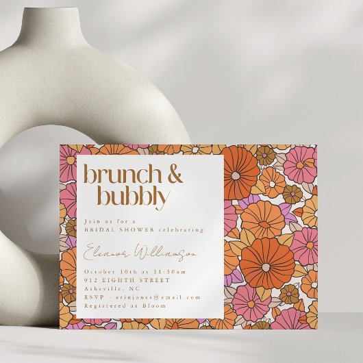 Invitation Boho Earthy Burange Floral Brunch Bubbly