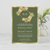Invitation Boho Earthy Floral Olive Green QR Code Mariage (Debout devant)