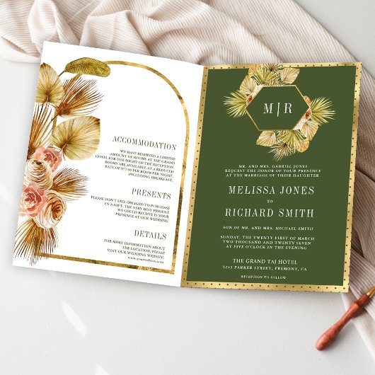 Invitation Boho Earthy Floral Olive Green QR Code Wedding