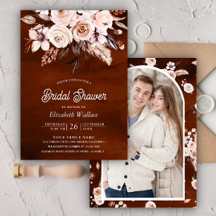 Invitation Boho Earthy Floral Photo Fête des mariées en terre