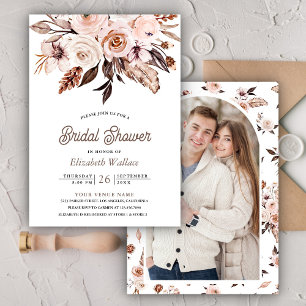 Invitation Boho Earthy Ivory Floral Photo Fête des mariées