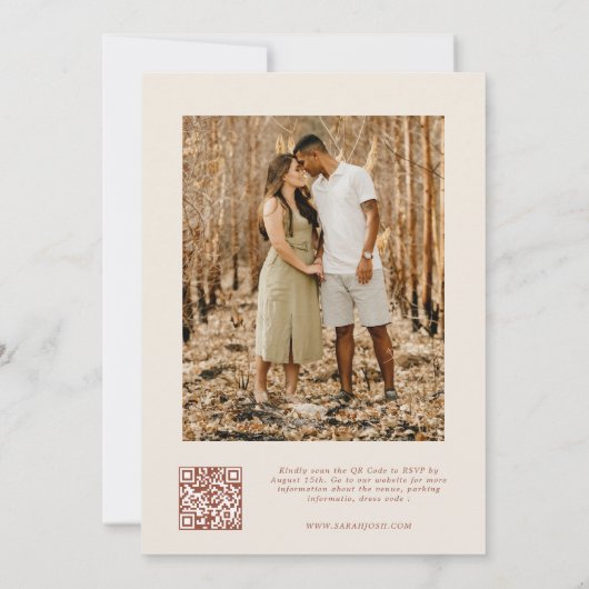 Invitation Boho Earthy Moderne Unique Qr Code Script Photo (Dos)
