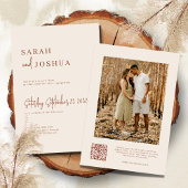 Invitation Boho Earthy Moderne Unique Qr Code Script Photo