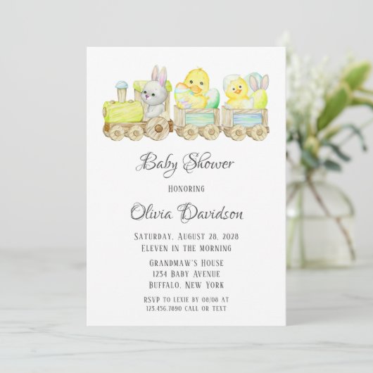 Invitation Boho Easter Chicks Cho Cho Train Baby shower Invit (Debout devant)