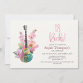 Invitation Boho Electric Guitar Pink Floral 18th Birthday (Devant)
