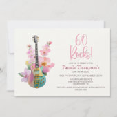 Invitation Boho Electric Guitar Pink Floral 60th Birthday (Devant)
