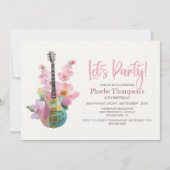 Invitation Boho Electric Guitar Pink Floral Any Age Birthday (Devant)