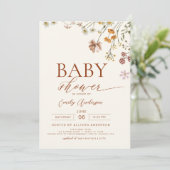 Invitation Boho Elegant Baby shower Fleur sauvage Terracotta (Debout devant)