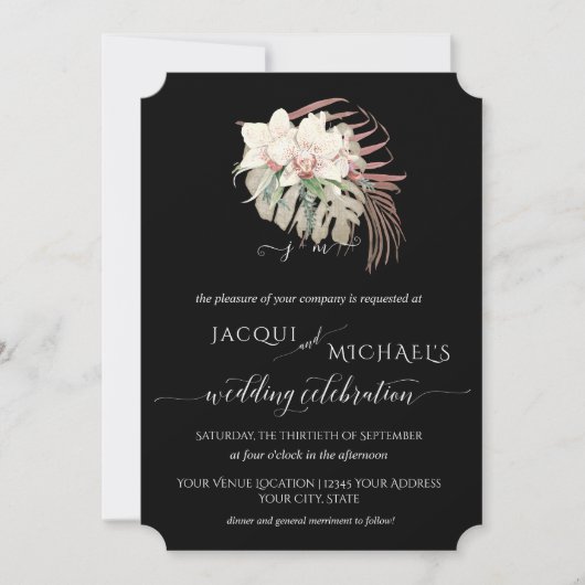 Invitation BOHO Elegant blanc orchidée Floral Tropical Mariag (Devant)