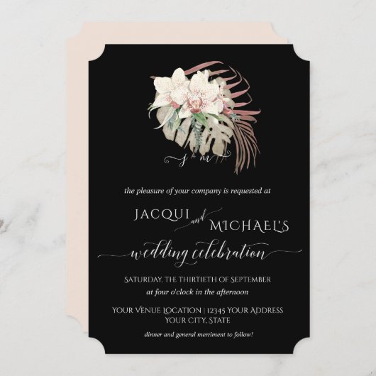 Invitation BOHO Elegant blanc orchidée Floral Tropical Mariag (Devant / Derrière)