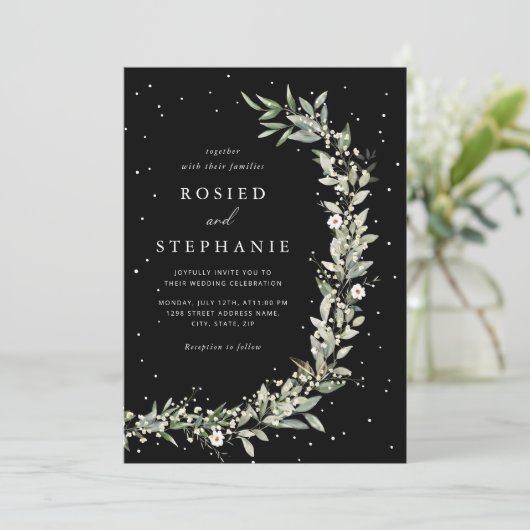 Invitation Boho Elegant Bohemian Watercolor Mariage vert (Debout devant)