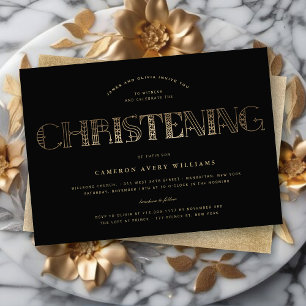 Invitation Boho Elegant Chic Gold / Black Christening Religie