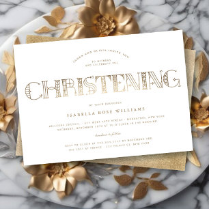 Invitation Boho Elegant Classy Or/Blanc Style Christening