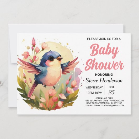 Invitation Boho Élégant Cute Baby Shower Oiseau (Devant)