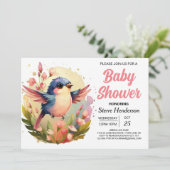 Invitation Boho Élégant Cute Baby Shower Oiseau (Debout devant)