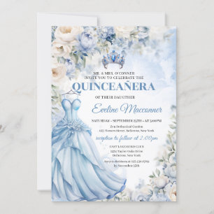 Invitation Boho Elegant Dusty Bleu et Fleurs d'ivoire Tiara