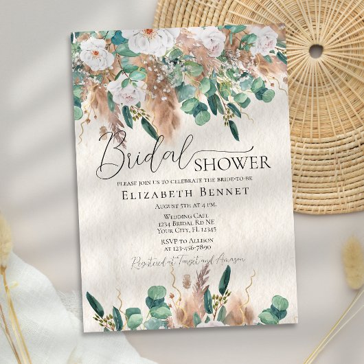 Invitation Boho Elegant Eucalyptus Pampas Fête des mariées en