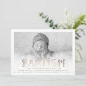 Invitation Boho Elegant Faux Gold Foil Stylish Baptême Photo (Debout devant)