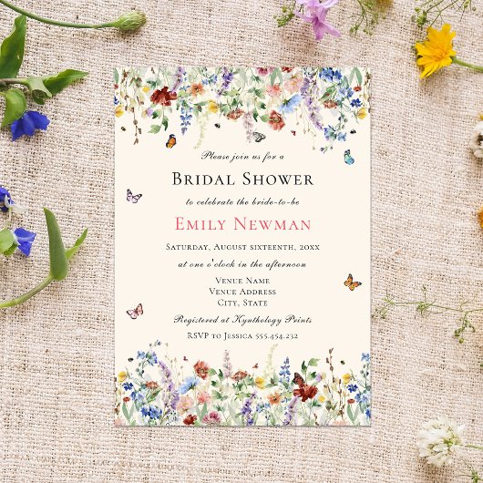 Invitation Boho Elegant Fleur sauvage Papillons Fête des mari