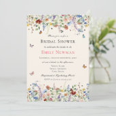 Invitation Boho Elegant Fleur sauvage Papillons Fête des mari (Debout devant)