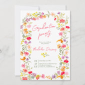 Invitation Boho Elegant Fleurs sauvages 3-Photo Graduation (Devant)