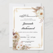 Invitation Boho Elegant Gold & Floral Mariage islamique (Devant)