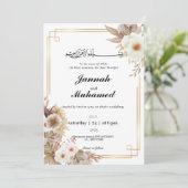 Invitation Boho Elegant Gold & Floral Mariage islamique (Debout devant)