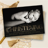 Invitation Boho Elegant Gold Foil Christening Photo Invitatio
