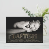 Invitation Boho Elegant Gold Foil Stylish Chic Baptism Photo (Debout devant)