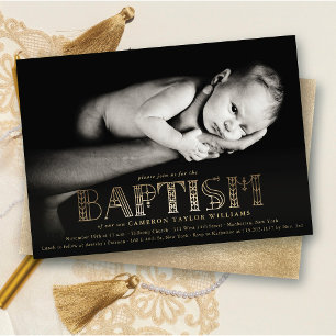 Invitation Boho Elegant Gold Foil Stylish Chic Baptism Photo