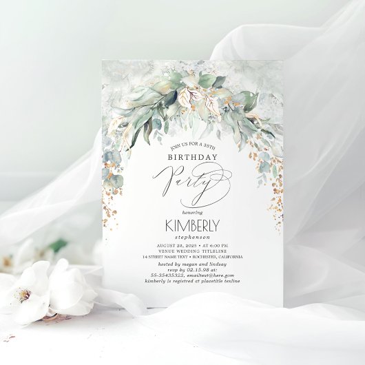 Invitation Boho Elegant Gold Parties scintillant Verdure Anni