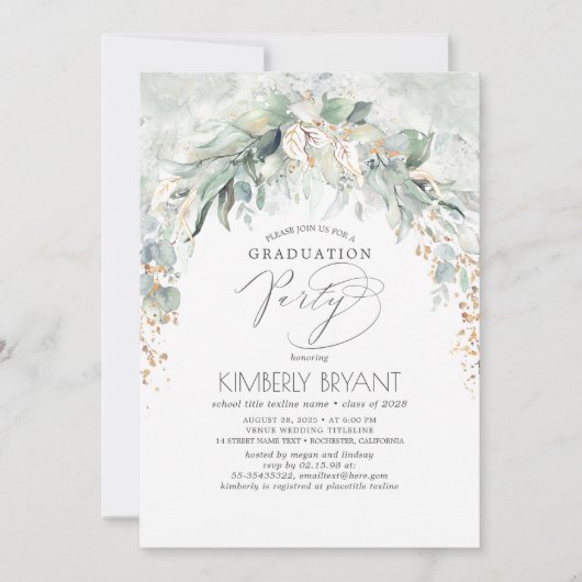 Invitation Boho Elegant Gold Parties scintillant Verdure Grad (Devant)