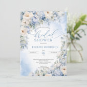 Invitation Boho Elegant hiver bleu poussiéreux et fleurs d'iv (Debout devant)