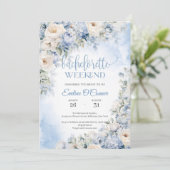 Invitation Boho Elegant hiver Dusty Bleu et Fleurs d'ivoire (Debout devant)